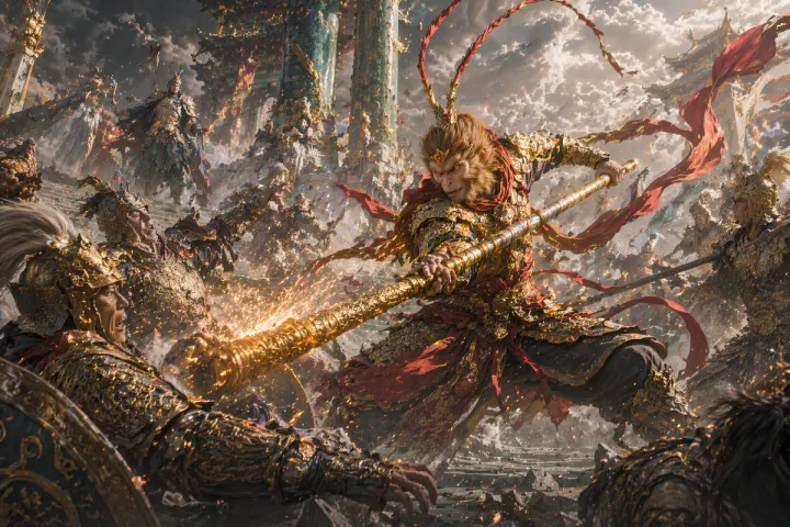 史诗奇幻孙悟空战斗场景 generated from a GPT Image 2 prompt