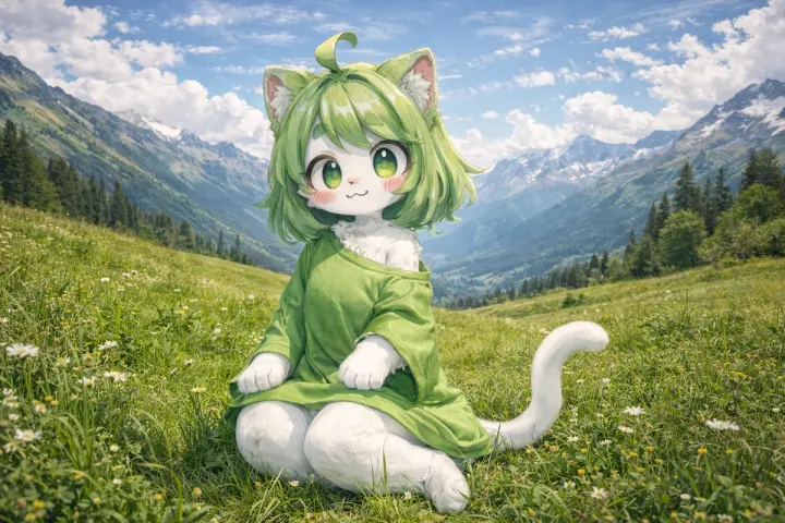 阿尔卑斯草甸中的写实风动漫猫娘 generated from a GPT Image 2 prompt