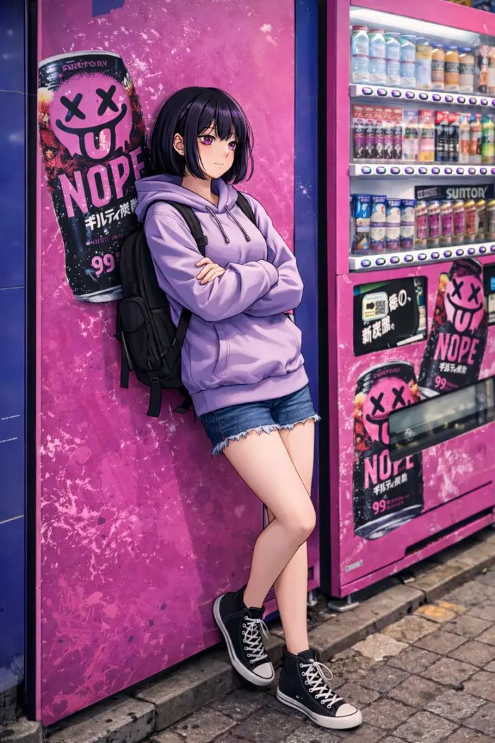 靠在自动贩卖机旁的动漫少女 generated from a GPT Image 2 prompt