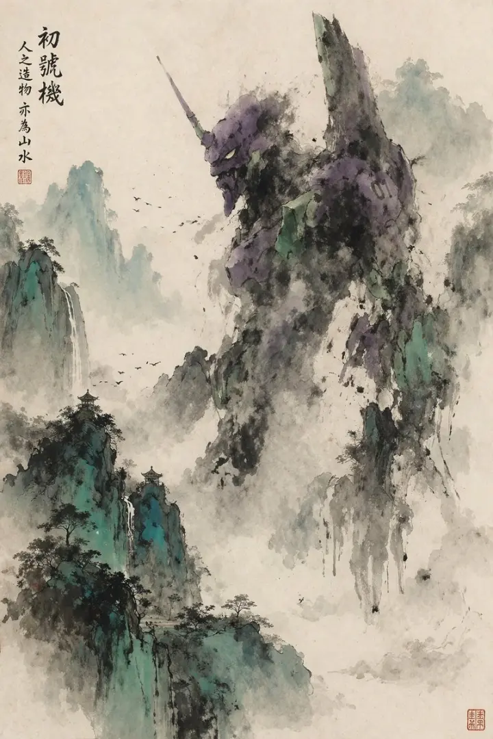 水墨机甲山水 generated from a GPT Image 2 prompt