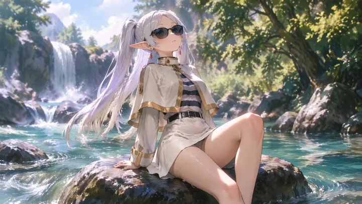 在森林溪流中放松的动漫精灵少女 generated from a GPT Image 2 prompt