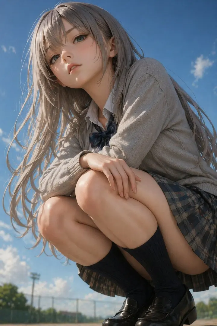 Photorealistic Anime Schoolgirl Crouching Portrait generated from a GPT Image 2 prompt