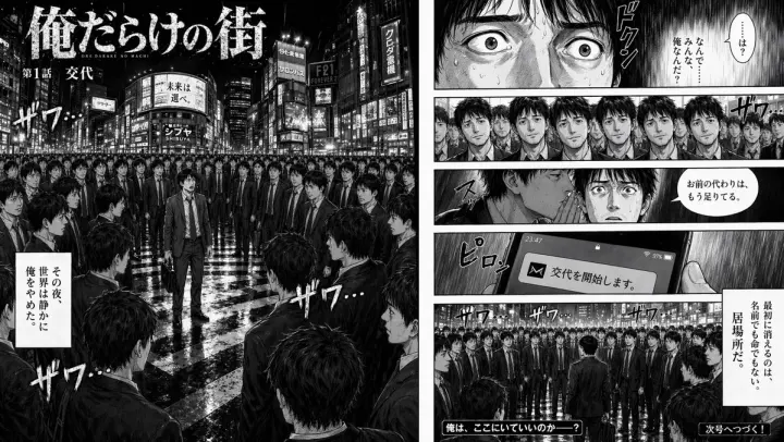 Two-Page Psychological Thriller Manga Spread generated from a GPT Image 2 prompt