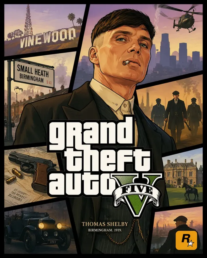 GTA V 风格跨界封面艺术 generated from a GPT Image 2 prompt