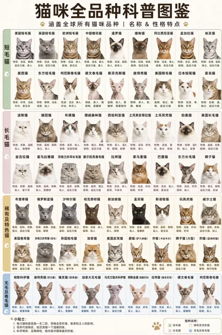 猫咪全品种科普图鉴 generated from a GPT Image 2 prompt