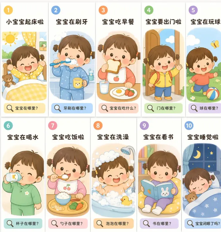 10 格幼儿日常作息闪卡 generated from a GPT Image 2 prompt