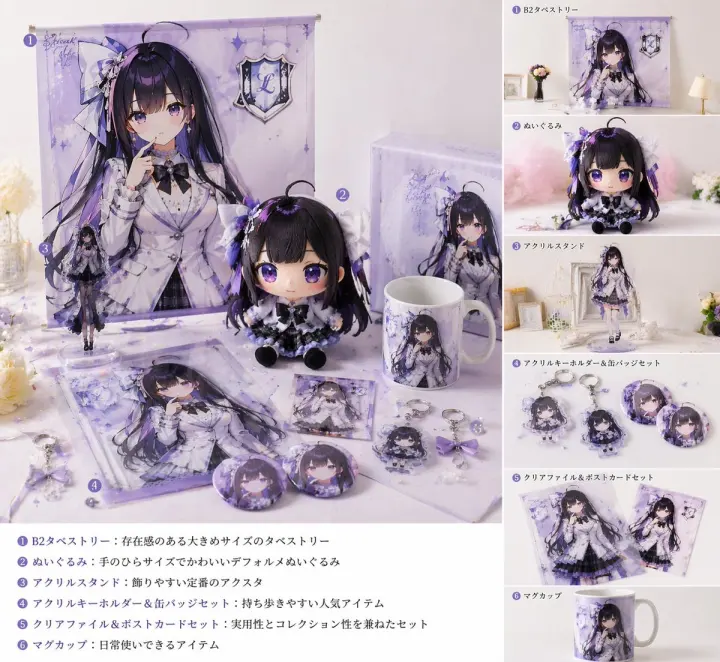 逼真的 VTuber 周边商品样机 generated from a GPT Image 2 prompt