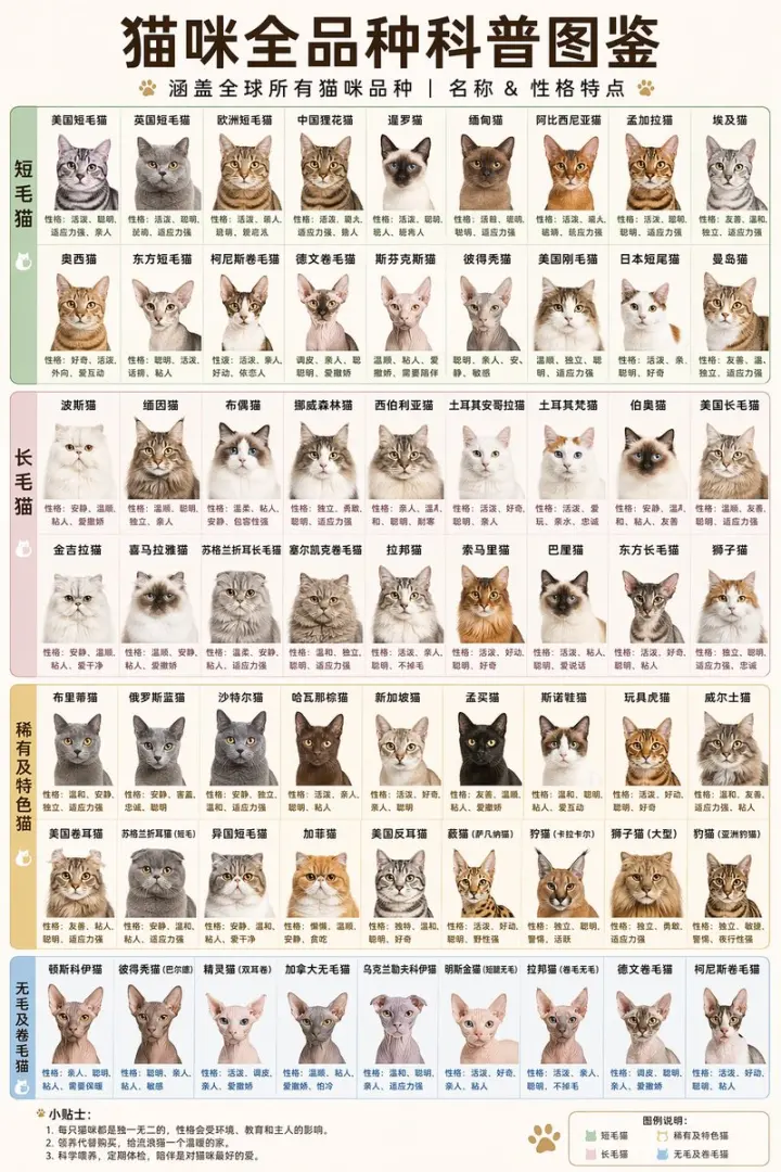 猫咪全品种科普图鉴 generated from a GPT Image 2 prompt