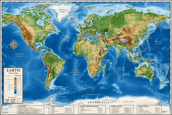 带有信息面板的详细物理世界地图 generated from a GPT Image 2 prompt