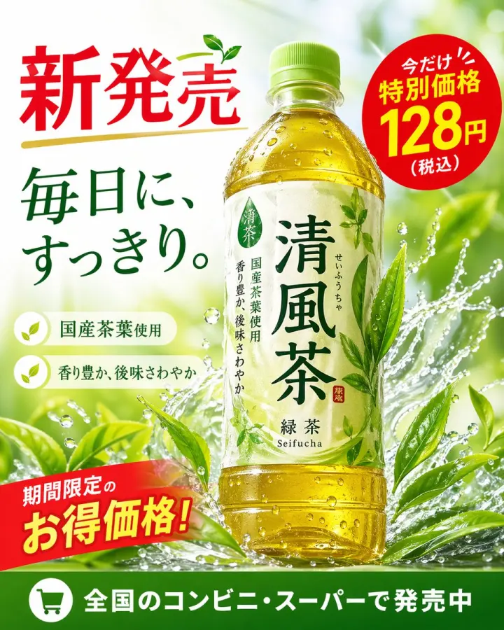 Green Tea Bottle Advertisement Poster generated from a GPT Image 2 prompt