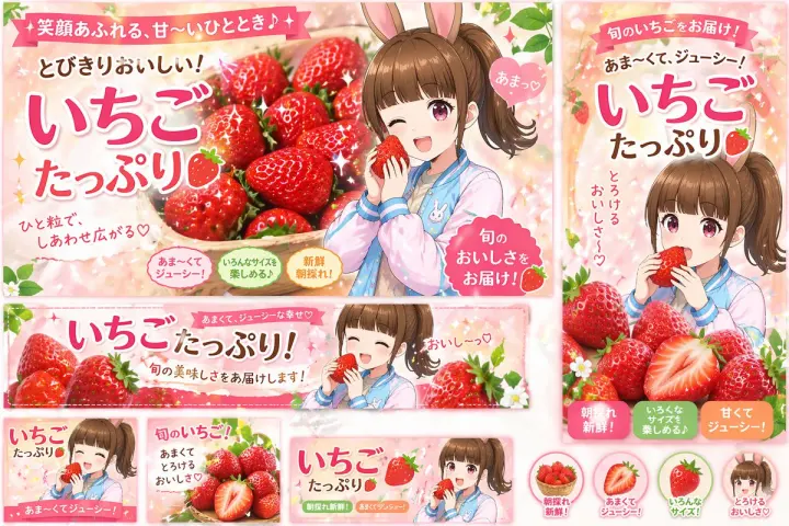 Anime Strawberry Promo Banner Set generated from a GPT Image 2 prompt