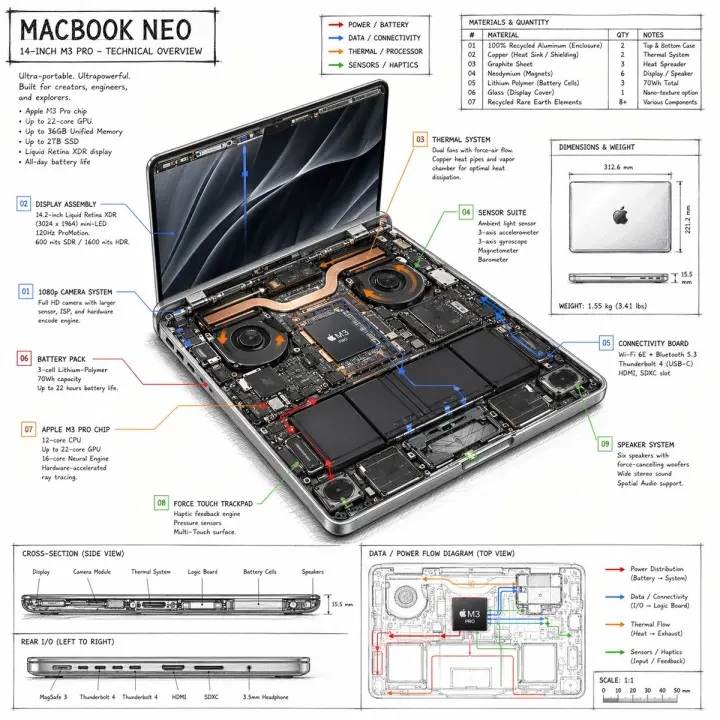 Laptop Technical Overview Infographic generated from a GPT Image 2 prompt