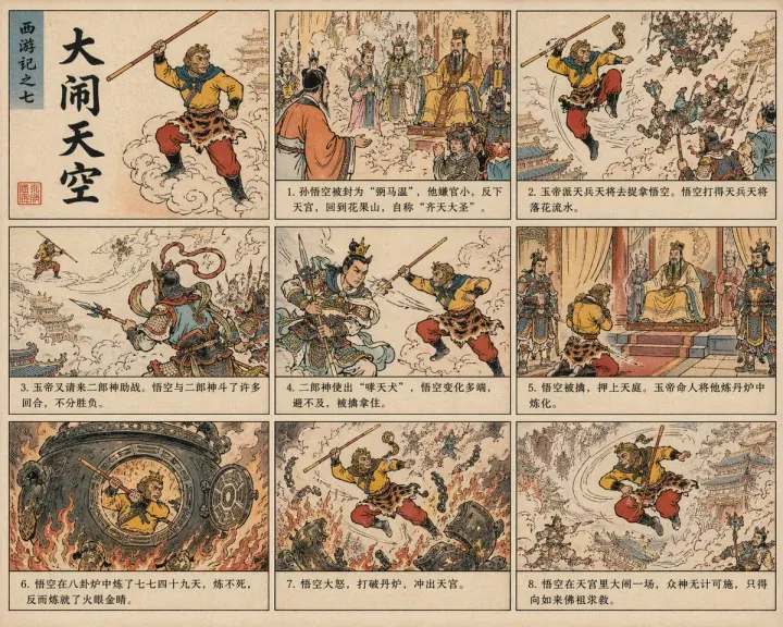 Journey to the West Chinese Comic generated from a GPT Image 2 prompt