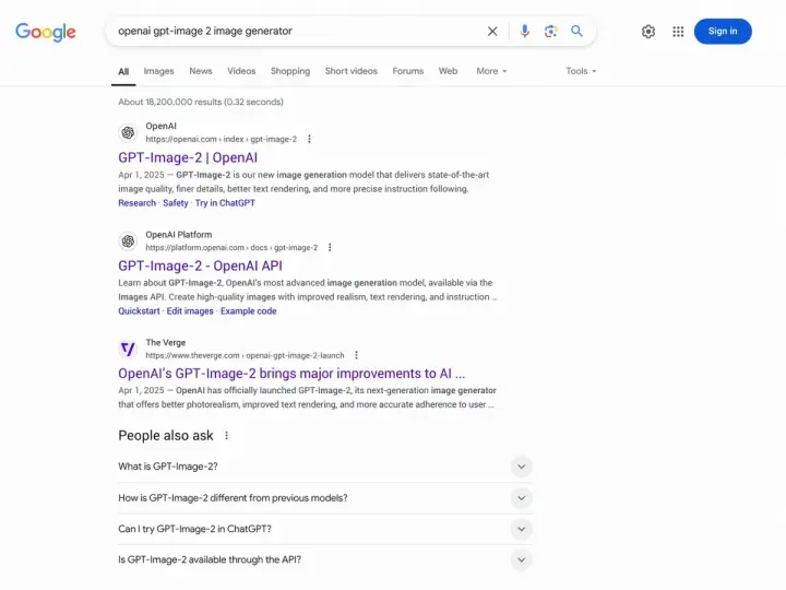 Google 搜索结果模拟页面 generated from a GPT Image 2 prompt
