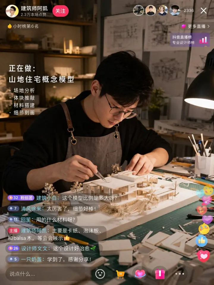 建筑师直播界面 UI 模型 generated from a GPT Image 2 prompt