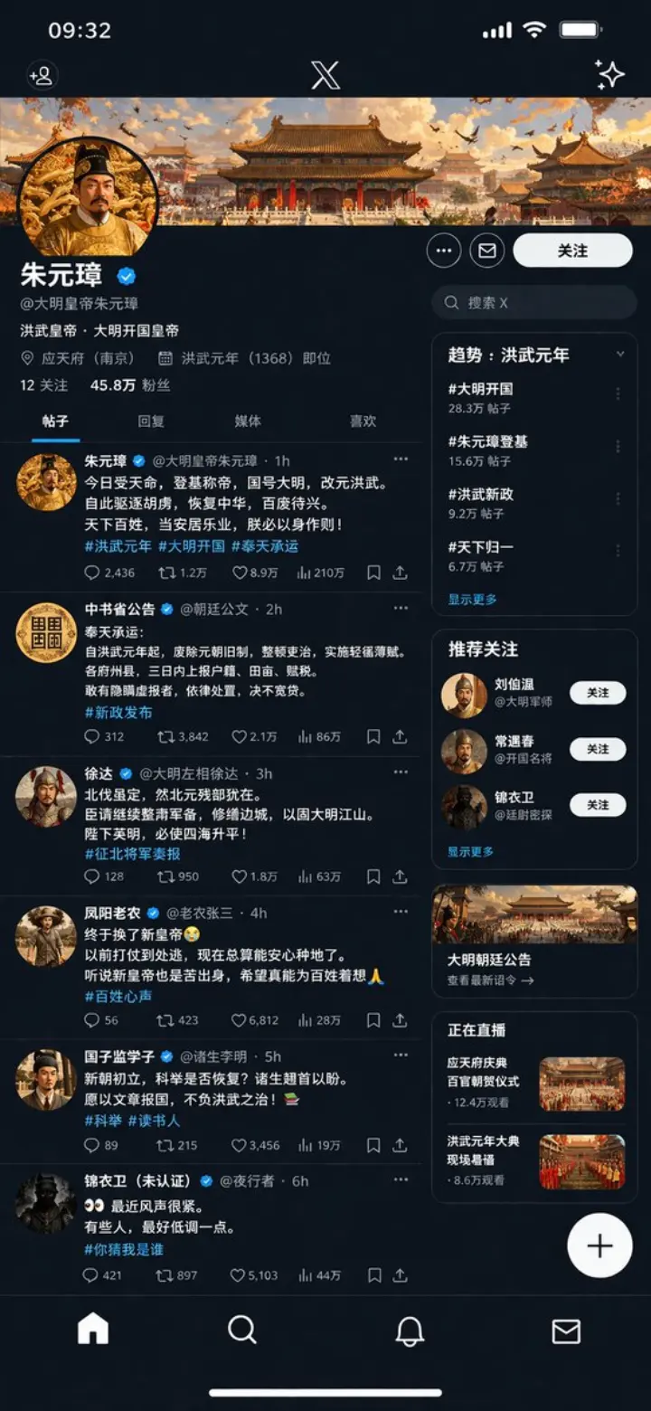 历史皇帝社交媒体 UI 界面模型 generated from a GPT Image 2 prompt