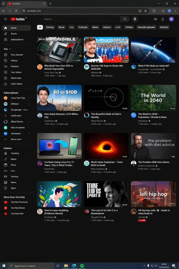 YouTube 深色模式桌面端 UI 原型 generated from a GPT Image 2 prompt