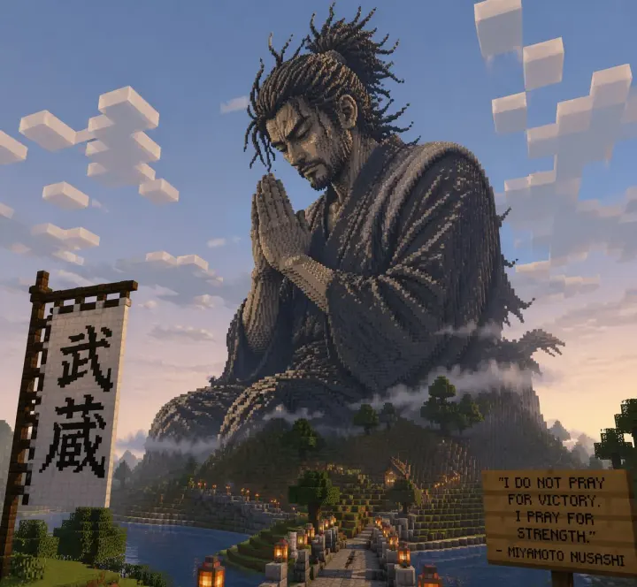 Minecraft Statue of Musashi generated from a GPT Image 2 prompt
