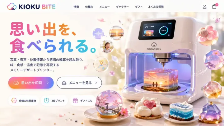 Futuristic 3D Food Printer Landing Page generated from a GPT Image 2 prompt