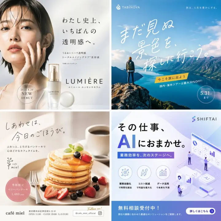 4-Panel Japanese Advertising Banner Grid generated from a GPT Image 2 prompt