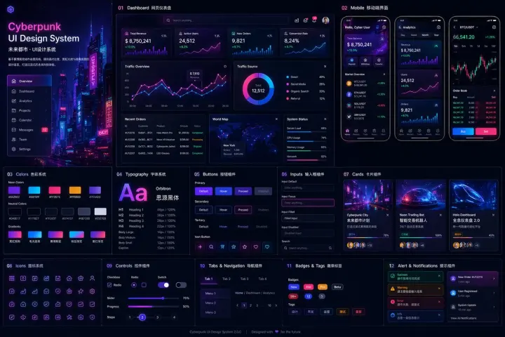 Cyberpunk Neon UI Design System generated from a GPT Image 2 prompt