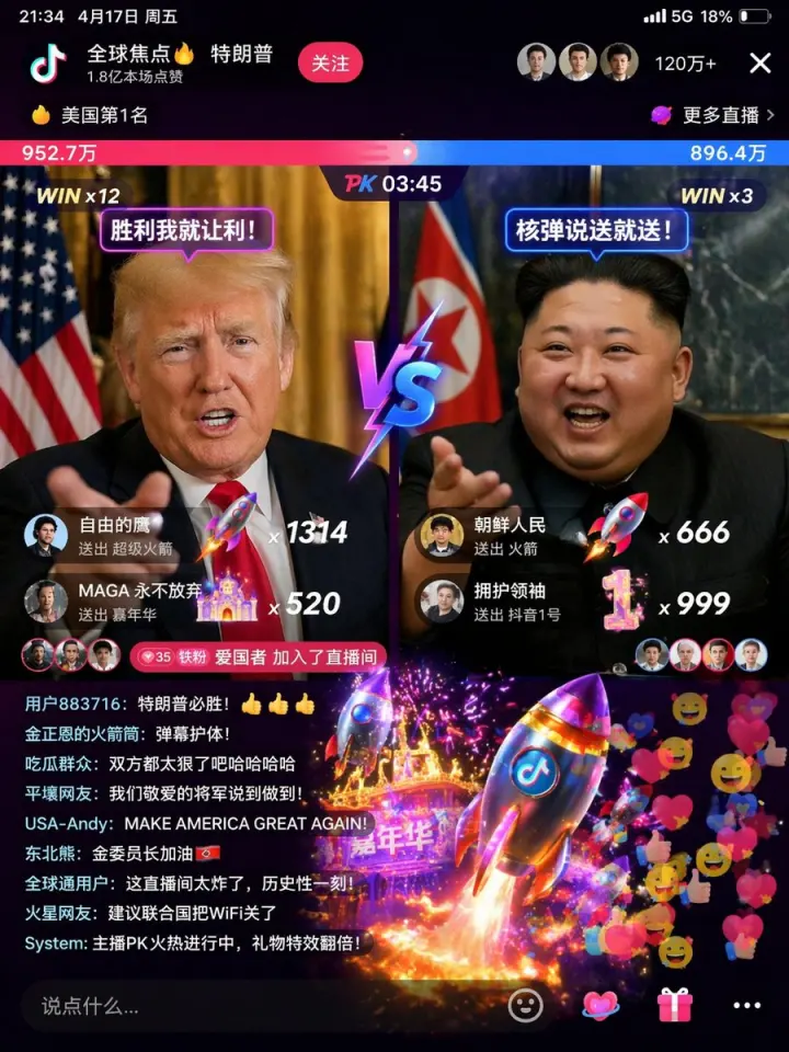 Trump and Kim Livestream PK Screenshot generated from a GPT Image 2 prompt