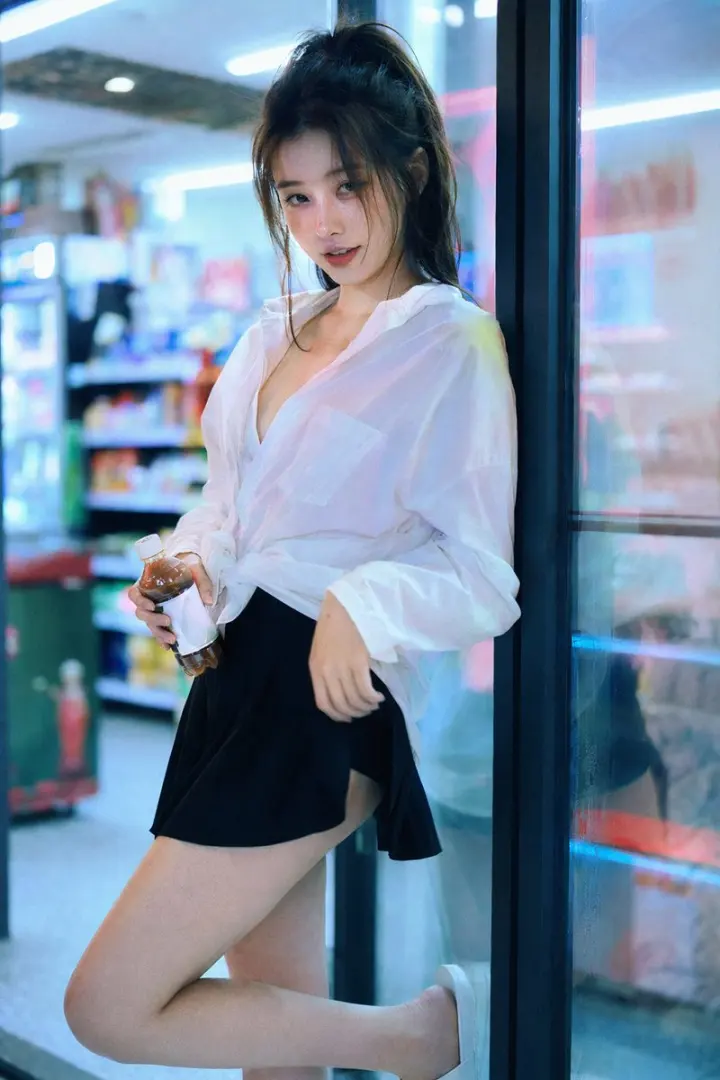 Convenience Store Neon Portrait AI prompt example