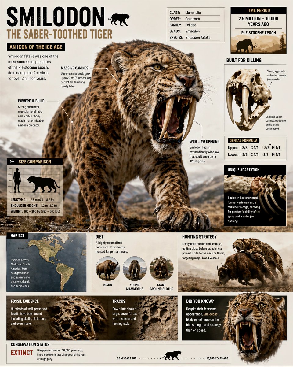 Visually rich museum-style infographic Smilodon GPT Image 2 poster design prompt example