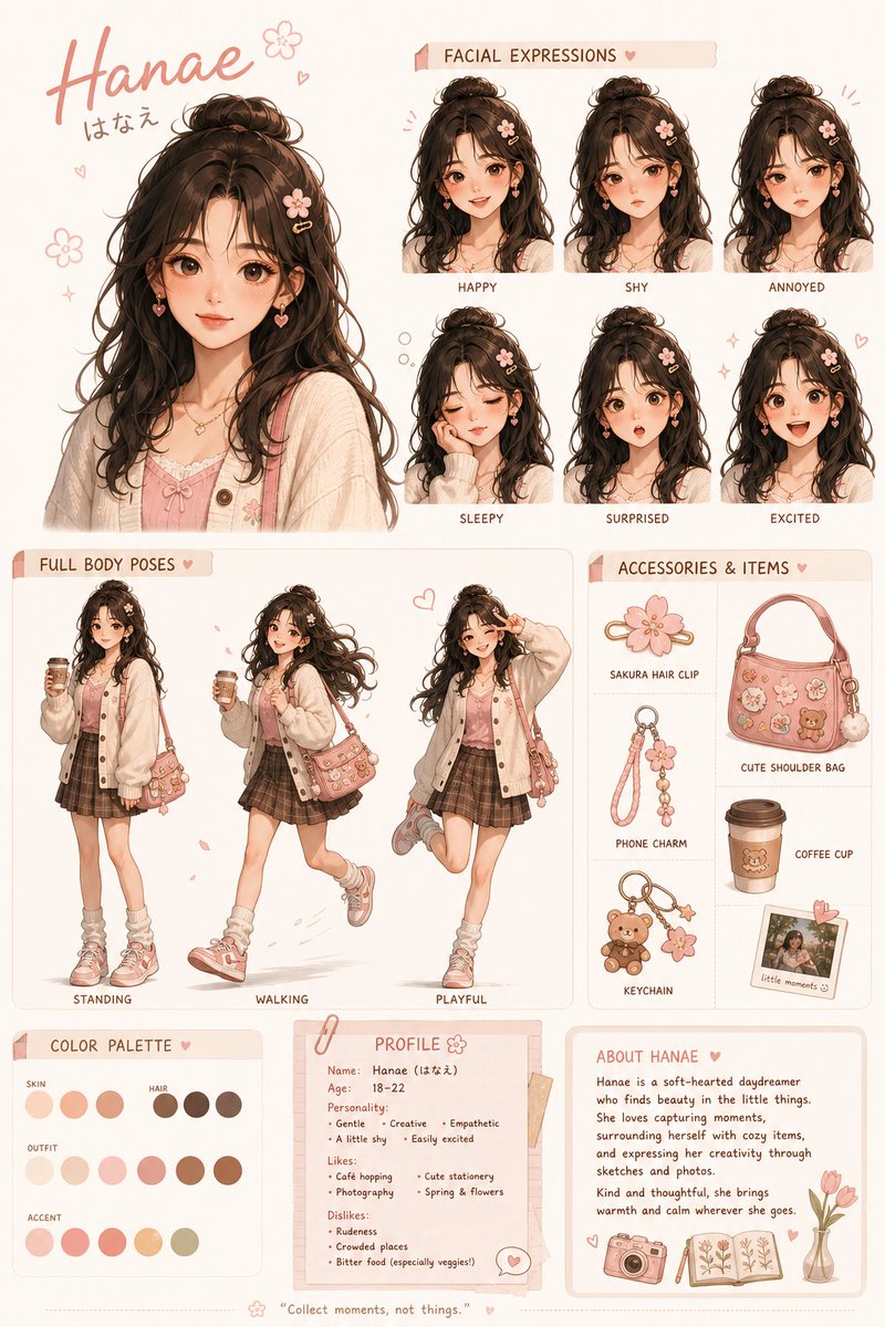Cute female character design sheet GPT Image 2 poster design prompt example
