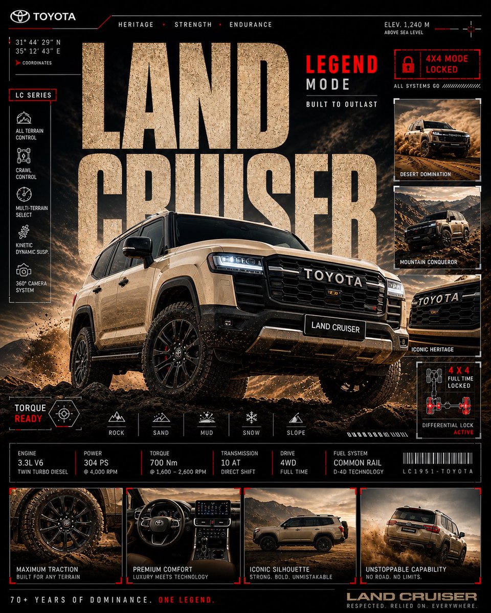 BRAND TOYOTA MODEL LAND CRUISER GPT Image 2 poster design prompt example