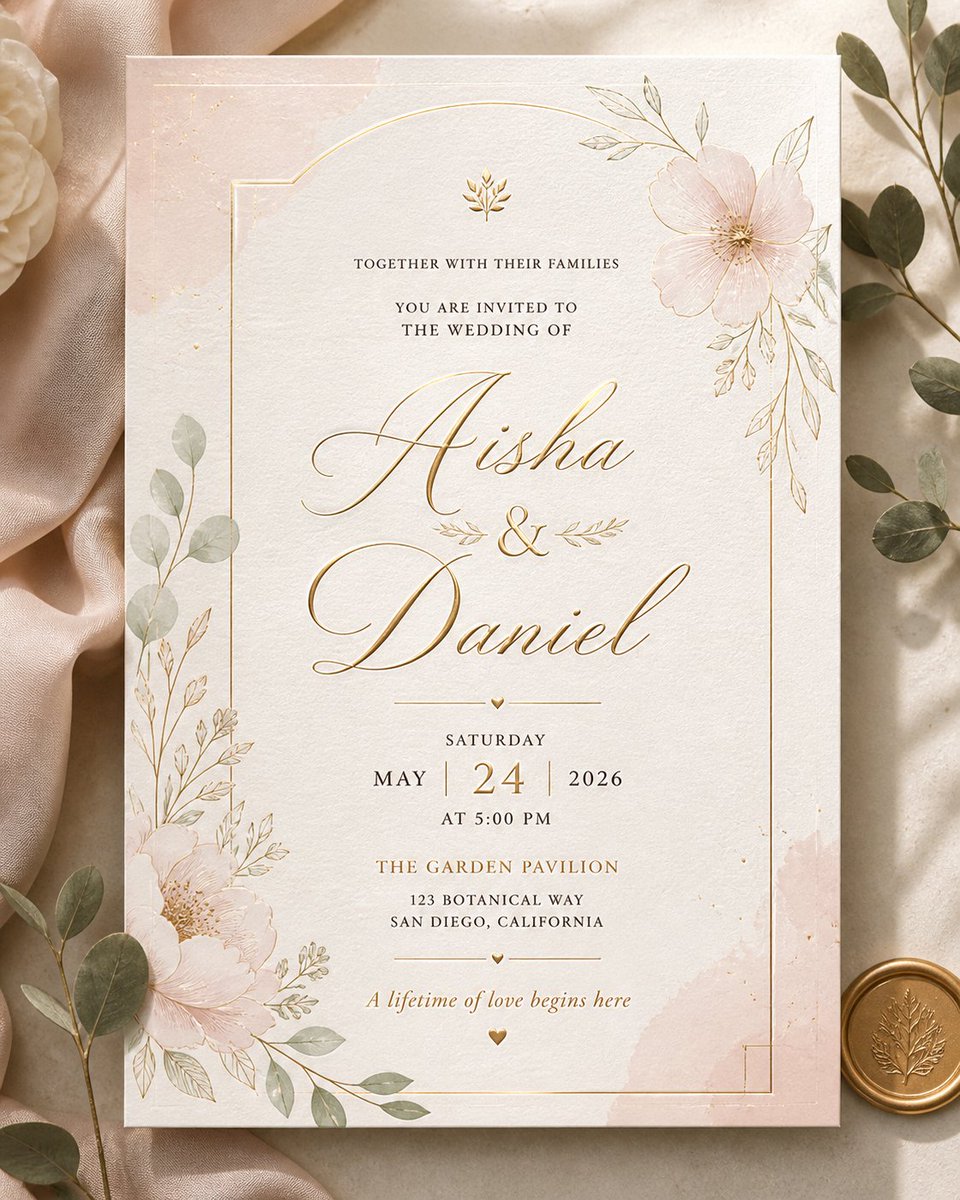 Design luxury modern wedding invitation GPT Image 2 poster design prompt example