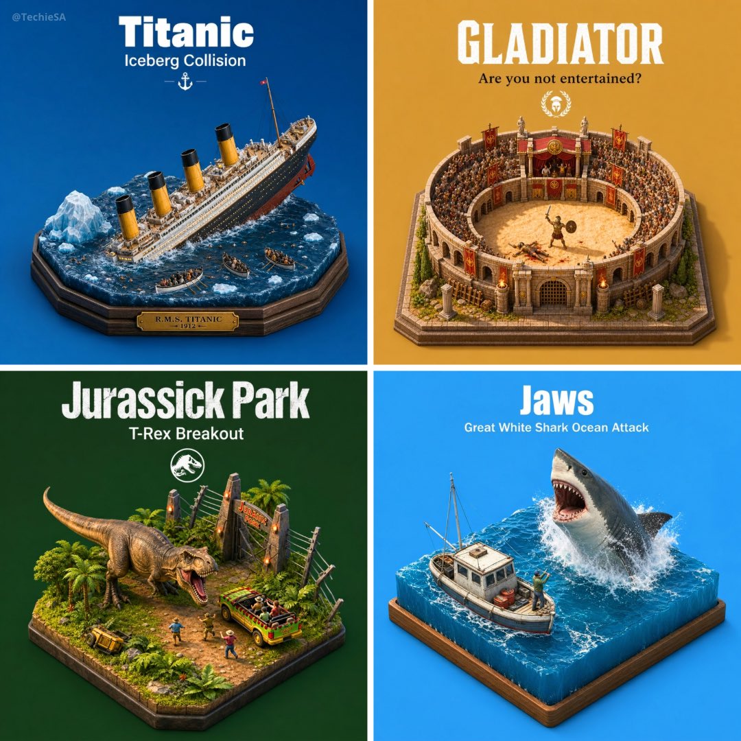 Present clear top-down isometric miniature GPT Image 2 poster design prompt example
