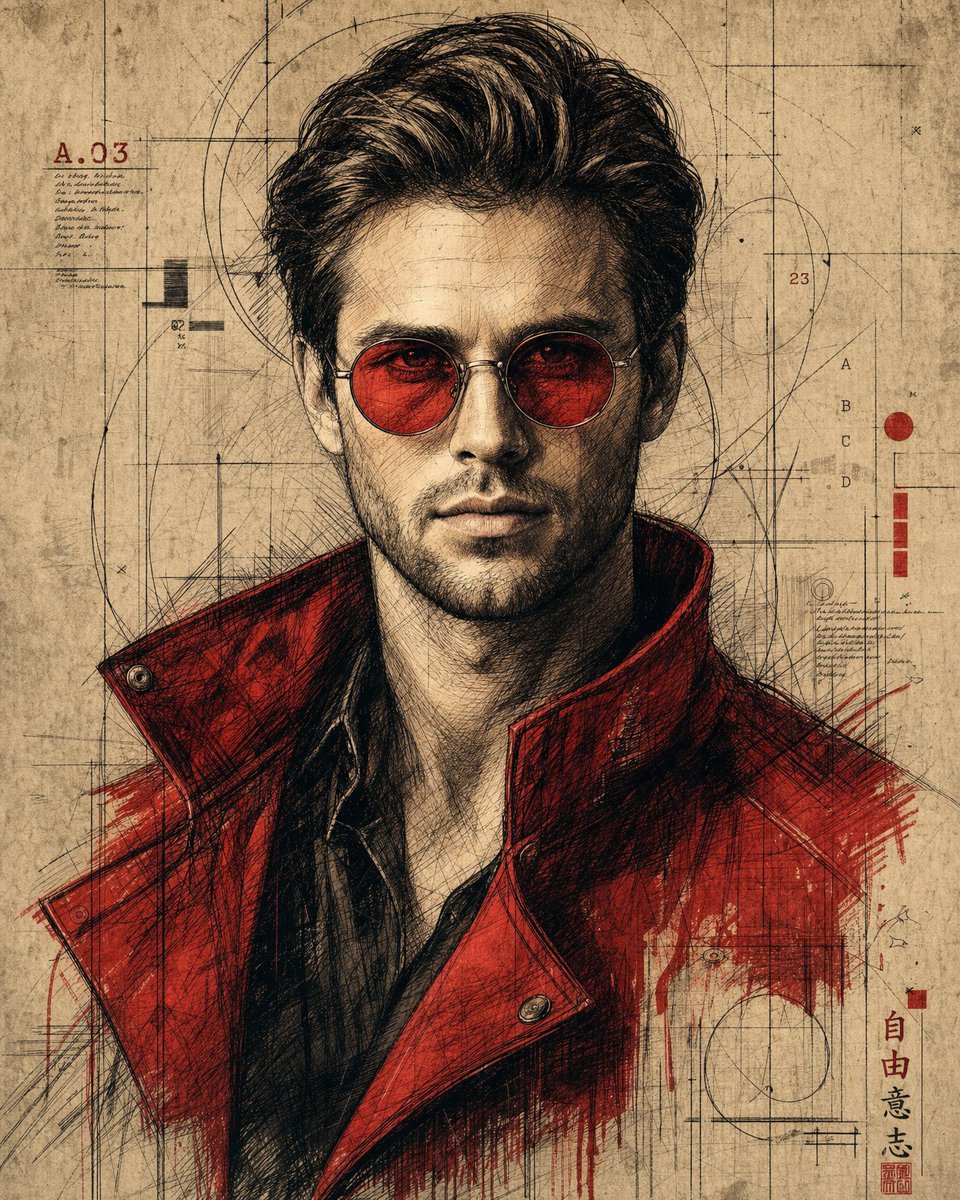 Hand-drawn portrait man short dark GPT Image 2 prompt example