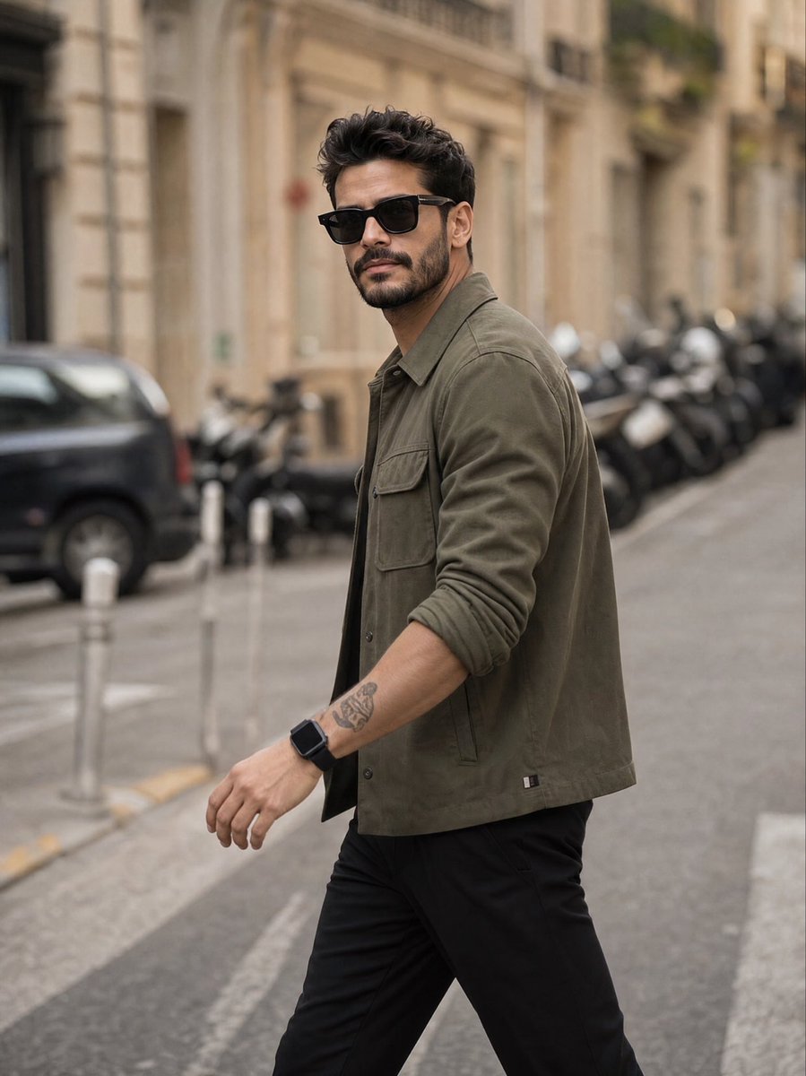 Stylish bearded man walking casually GPT Image 2 portrait prompt example