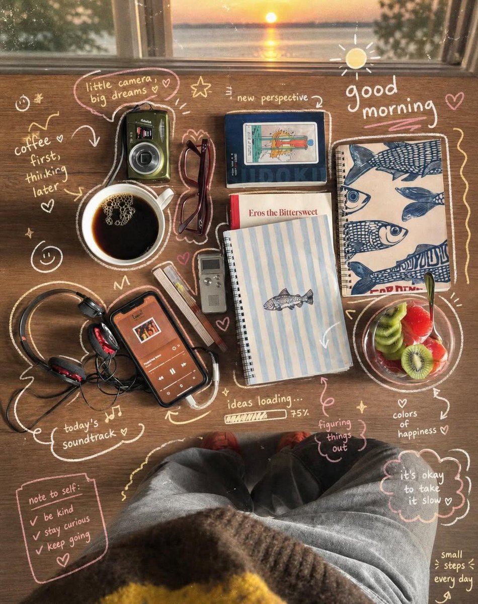 Sunrise Desk Flatlay Top-down cozy GPT Image 2 document prompt example