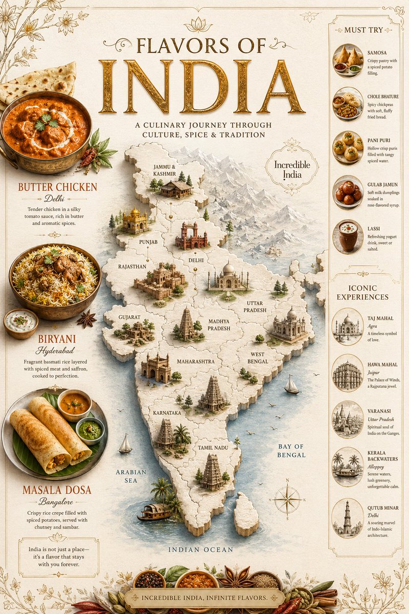 FLAVORS INDIA Luxury Culinary Travel GPT Image 2 poster design prompt example
