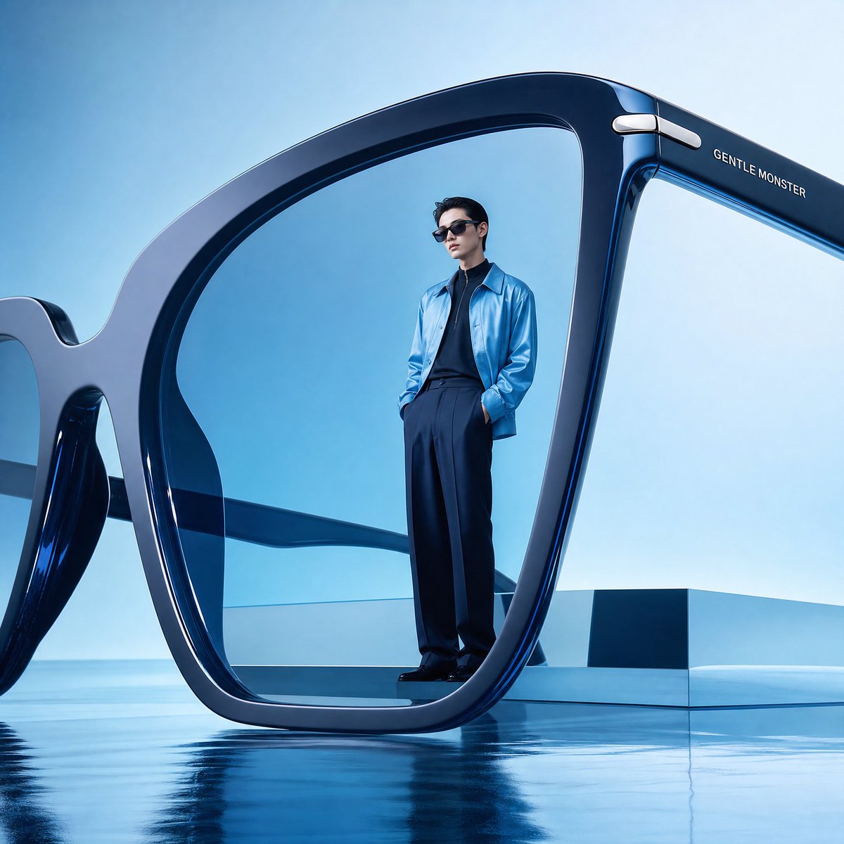 Editorial eyewear advertisement surreal proportions GPT Image 2 poster design prompt example