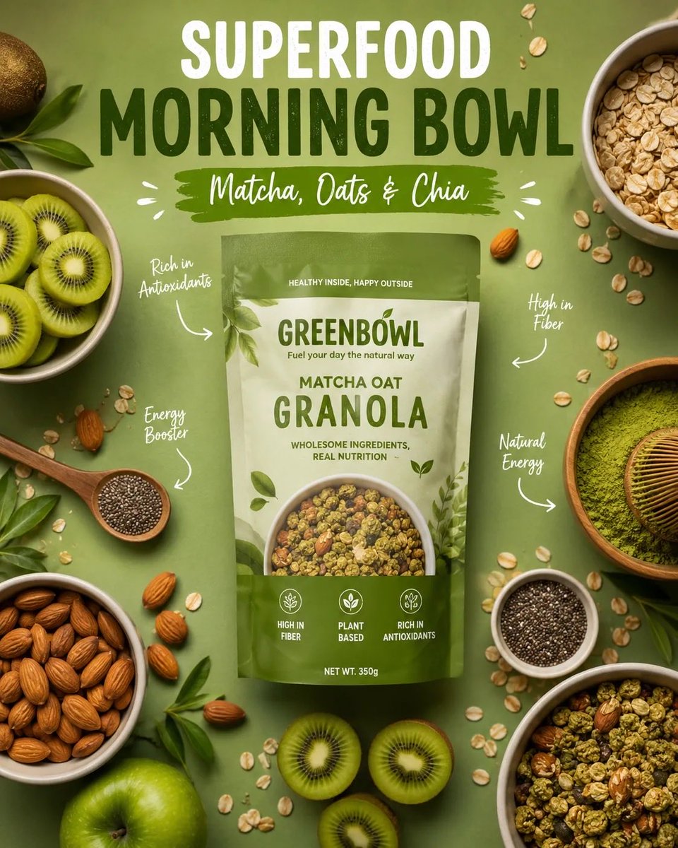 Matcha Granola Ad Ultra-realistic premium GPT Image 2 poster design prompt example