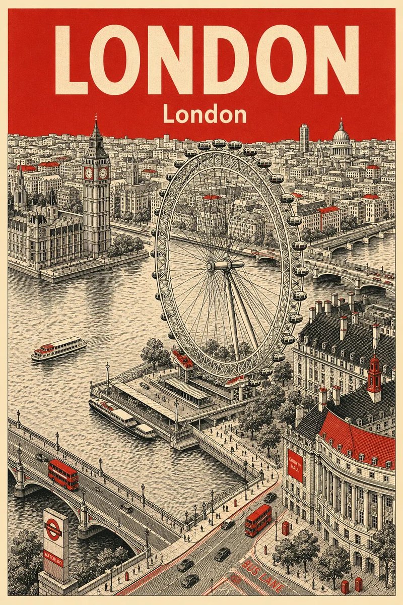 London Poster Vintage travel illustration GPT Image 2 poster design prompt example