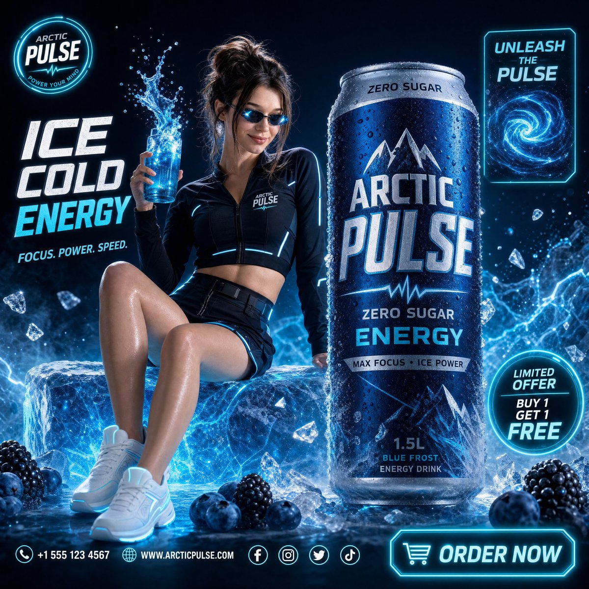 High-end commercial beverage advertisement Arctic GPT Image 2 poster design prompt example