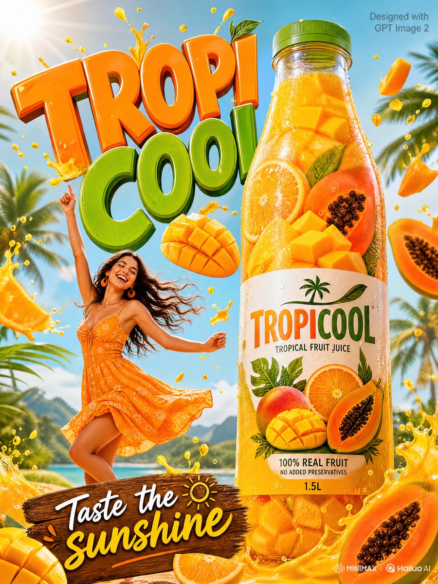 Vibrant juice advertisement poster photorealistic GPT Image 2 poster design prompt example