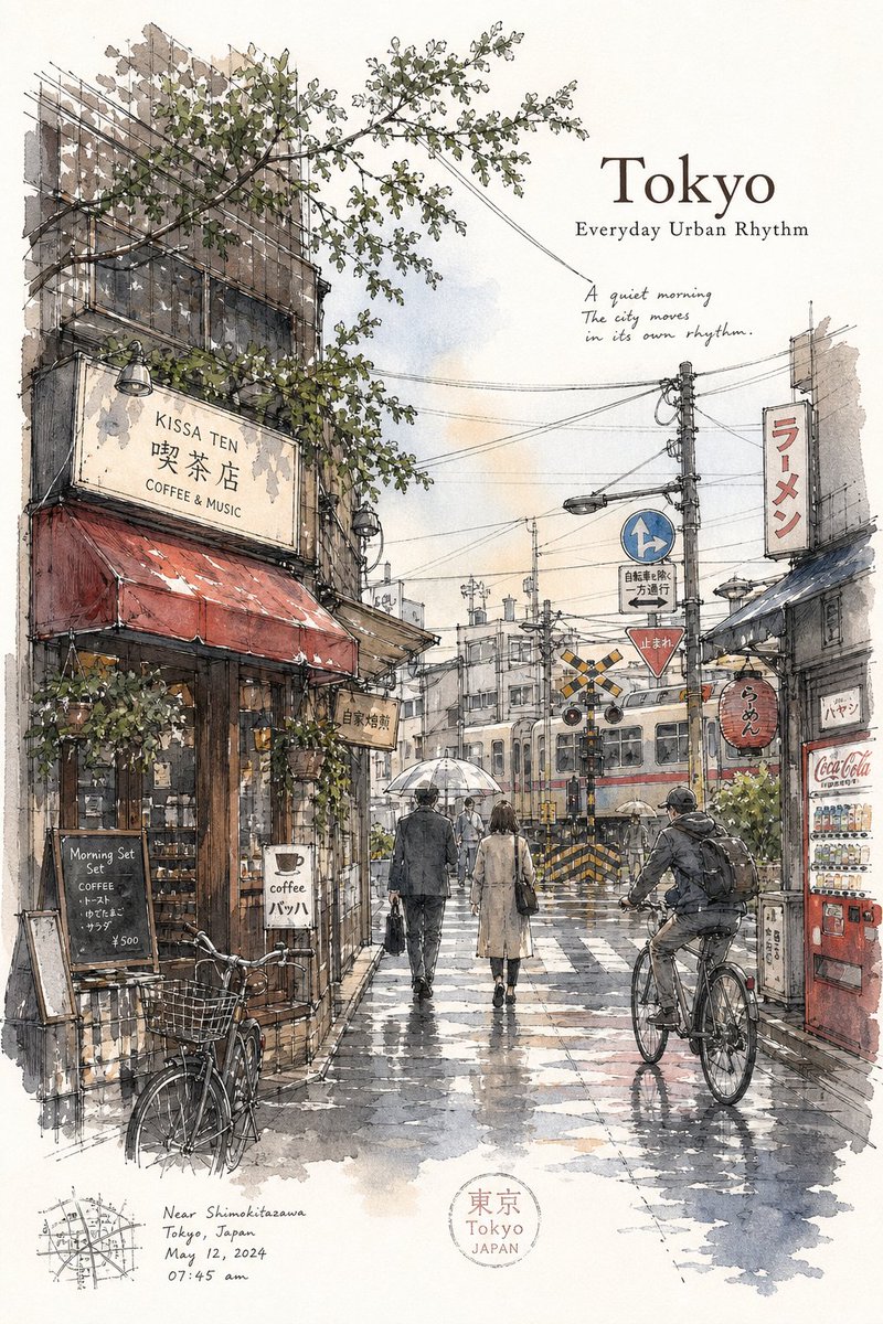 Tokyo minimalist urban travel sketch GPT Image 2 poster design prompt example