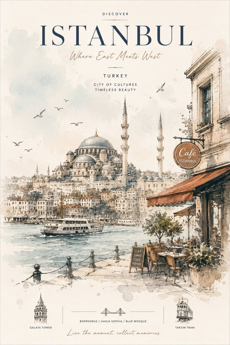 Watercolor architectural sketch editorial travel GPT Image 2 poster design prompt example