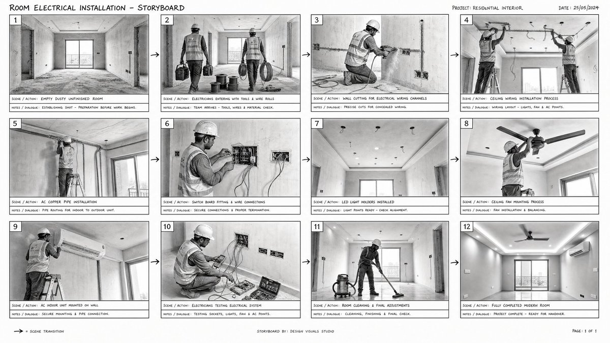Realistic cinematic storyboard sheet showing GPT Image 2 concept art prompt example